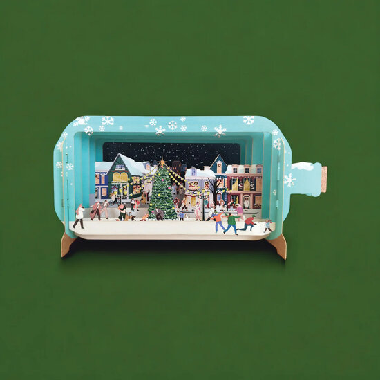 XMIB124 Message in a Bottle kerstkaart - kerstdorp