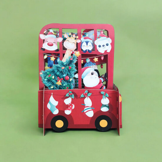 xpop059 pop-up kerstkaart - kerst bus