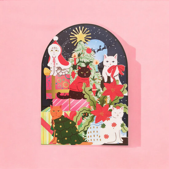 cms050 lasergesneden kerstkaart - kerstkatten
