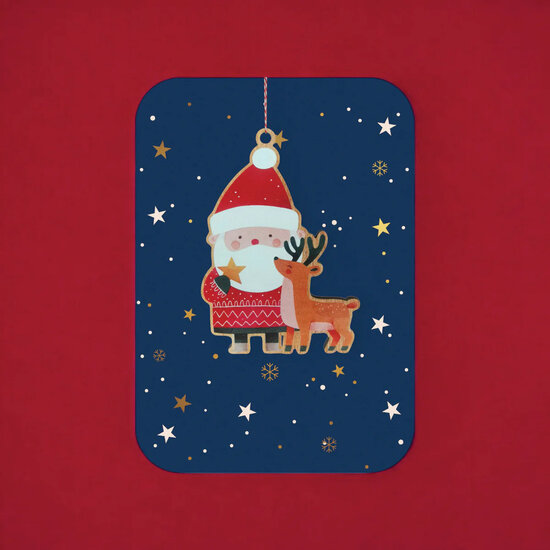 WHC104 kerstkaart met houten hanger - kerstman