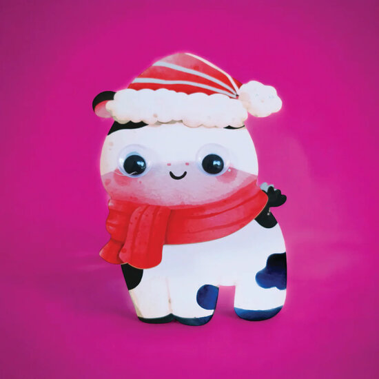 XWHK002 kerstkaart wobbly head - kerstkoe