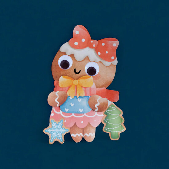 XWHK004 kerstkaart wobbly head - peperkoek poppetje