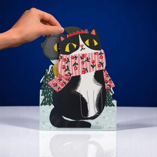 XWB001 laser gesneden kerstkaart Aww! so cute! - kat