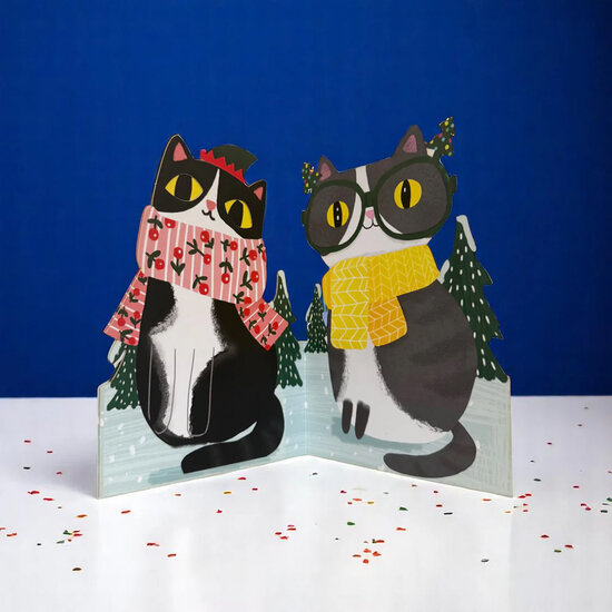 XWB001 laser gesneden kerstkaart Aww! so cute! - kat