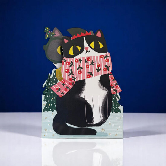 XWB001 laser gesneden kerstkaart Aww! so cute! - kat