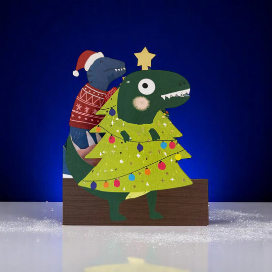 XWB004 laser gesneden kerstkaart Aww! so cute! - dinosaurus