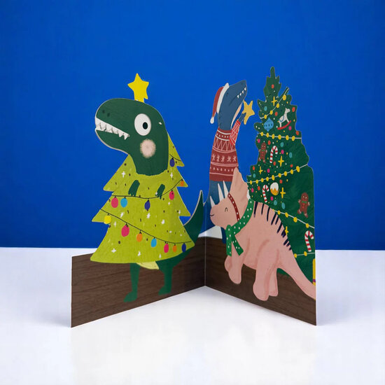 XWB004 laser gesneden kerstkaart Aww! so cute! - dinosaurus