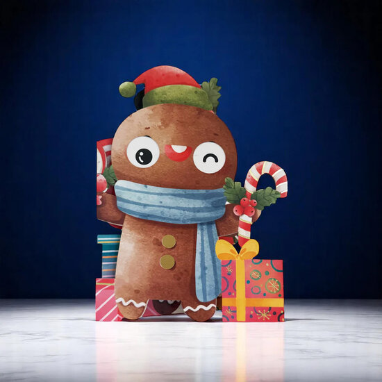 XWB006 laser gesneden kerstkaart Aww! so cute! - peperkoek mannetje - 2