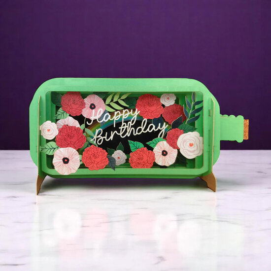 MIB343 Message in a Bottle kaart - happy birthday - bloemen