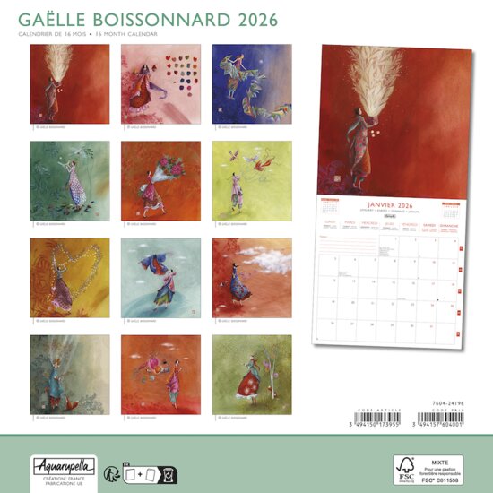 CAL24196 kalender 2025-2026 gaelle boissonnard - groen - 16 maanden