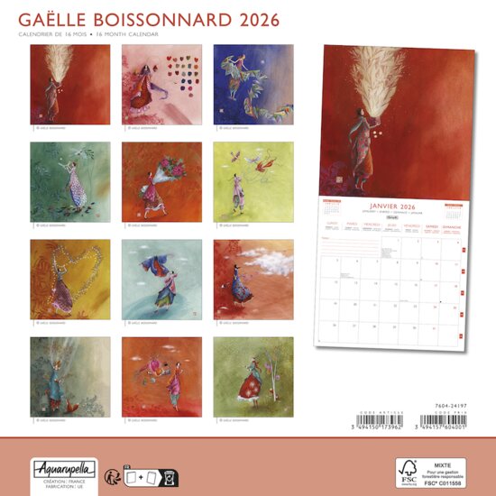 CAL24197 kalender 2025-2026 gaelle boissonnard - roodbruin - 16 maanden