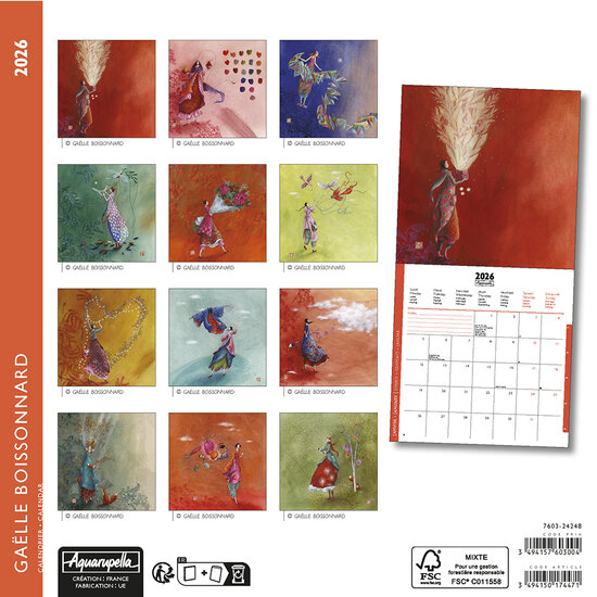 CAL24248 kleine kalender 2025-2026 gaelle boissonnard - roodbruin - 16 maanden