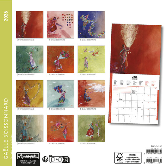CAL24247 kleine kalender 2025-2026 gaelle boissonnard - vlieger - 16 maanden