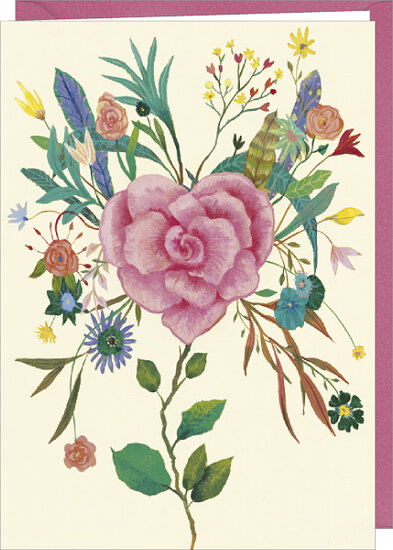 D132 - wenskaart Izou - hart met roos | Correspondances | mano cards groothandel