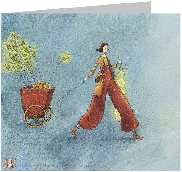 xQB24695 kerstkaart gaelle boissonnard - wagentje | Mano cards groothandel