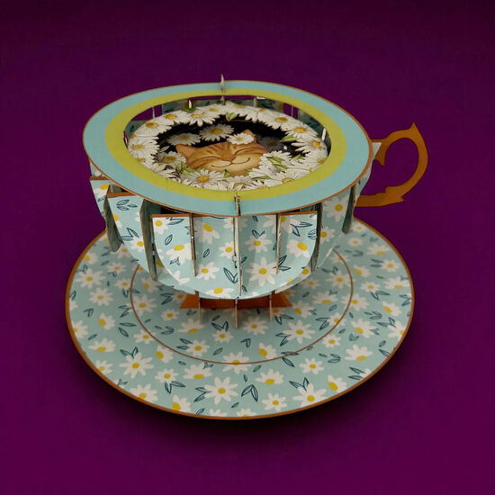TEA026 a Cup of Tea kaart - kat en madeliefjes| mano cards groothandel