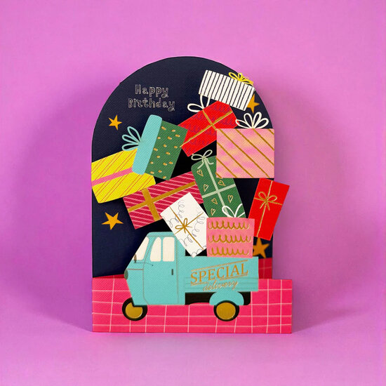 AL289 Laser uitgesneden wenskaart - birthday busje | Alljoy design | Mano cards groothandel