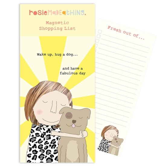 MP023 magnetische boodschappenlijst Rosie made a thing - hug a dog  (10 x 21 cm) | mano cards groothandel