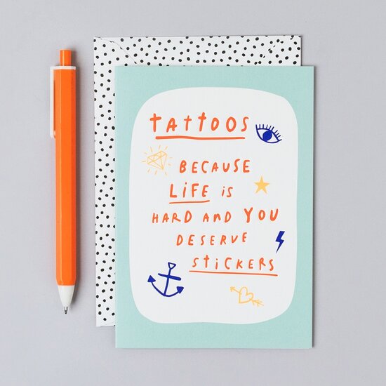 POP024 &ndash; Rosie made a thing - Pop! wenskaart - tattoos | Mano cards groothandel