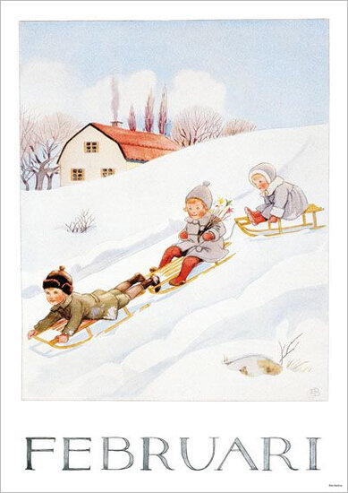A4 maanden poster 839 - elsa beskow - februari | Mano cards groothandel