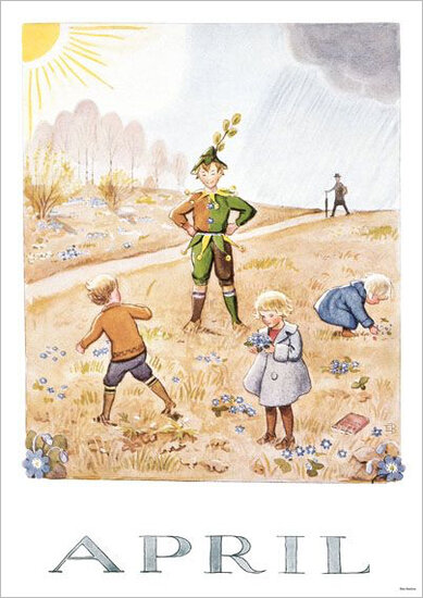 A4 maanden poster 841 - elsa beskow - april | Mano cards groothandel