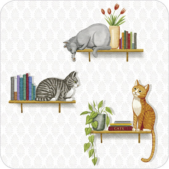 BAR330 Rosie Hilyer kaart - katten op boekenplank| Code5 | Mano cards groothandel