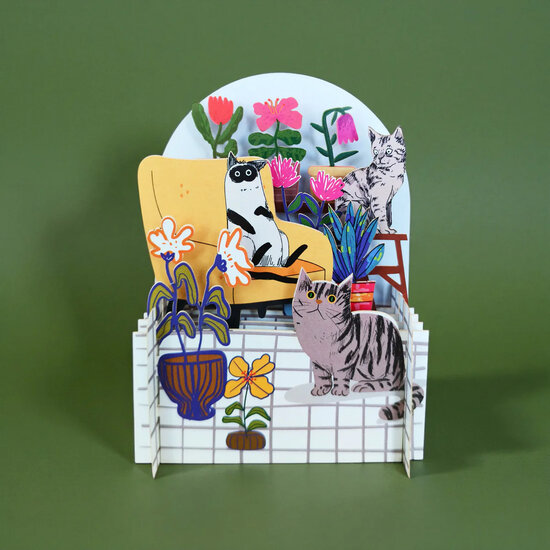 MN094 Miniature pop-up kaart - katten | Alljoy design | Mano cards groothandel
