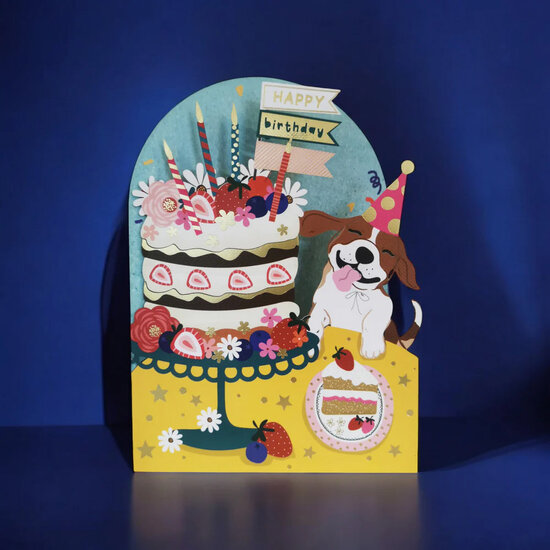 AL257 Laser uitgesneden wenskaart - birthday cake met hond | Alljoy design | Mano cards groothandel