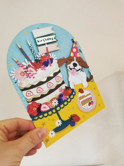 AL257 Laser uitgesneden wenskaart - birthday cake met hond