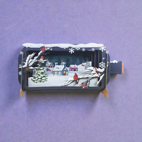 XMIB148 Message in a Bottle kerstkaart - dorp in de sneeuw | Alljoy design | Mano cards groothandel
