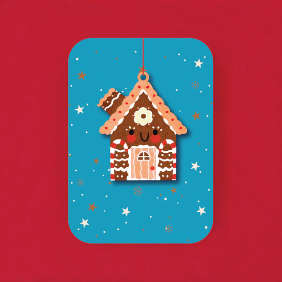 WHC110 kerstkaart met houten hanger - koekhuisje| Alljoy design | Mano cards groothandel