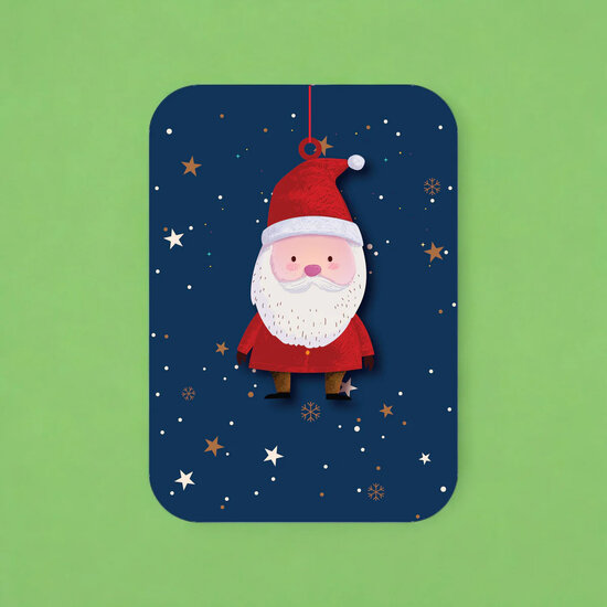 WHC112 kerstkaart met houten hanger - kerstman | Alljoy design | Mano cards groothandel