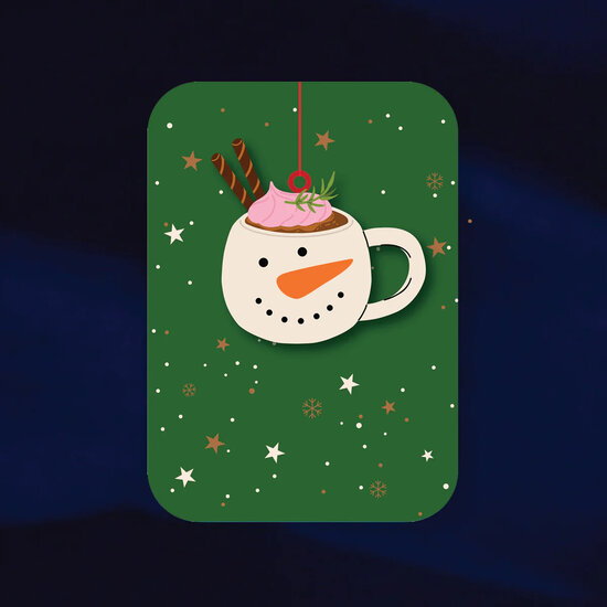 WHC114 kerstkaart met houten hanger - sneeuwpop mok | Alljoy design | Mano cards groothandel