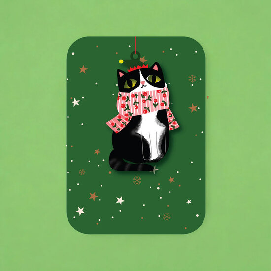 WHC117 kerstkaart met houten hanger - kat | Alljoy design | Mano cards groothandel