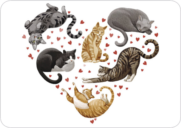 C049 Rosie Hilyer ansichtkaart - hart van katten  | Code 5| mano cards groothandel