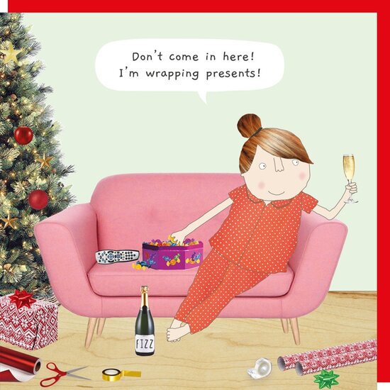 xBB031 &ndash; rosiemadeathing kerstkaart Babble - wrapping presents | Mano cards groothandel