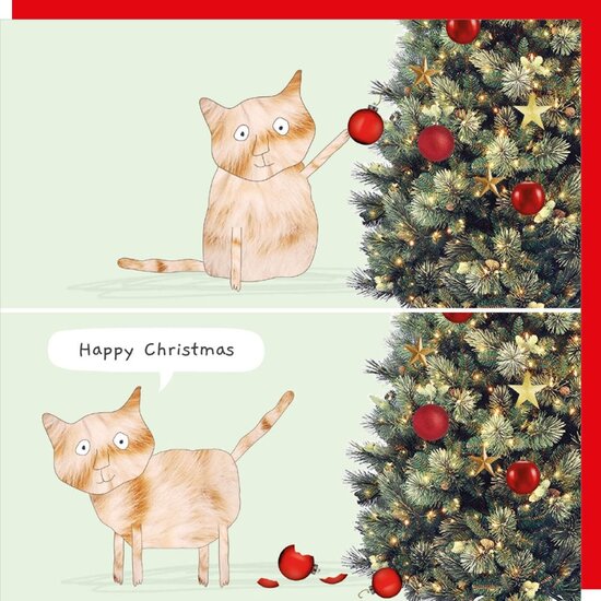 xBB034 &ndash; rosiemadeathing kerstkaart Babble - cat bauble | Mano cards groothandel