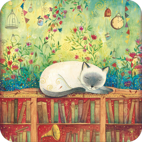 BAR347 Jehanne Weyman kaart - kat slapend op boeken | Mano cards groothandel