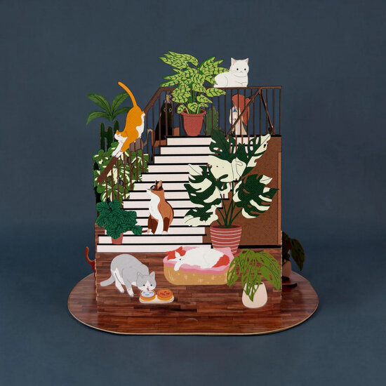 LTC002 3D pop-up kaart Little Moments - katten en planten