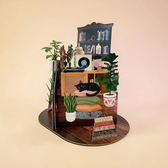 LTC007 3D pop-up kaart Little Moments - gezellig kattenhoekje