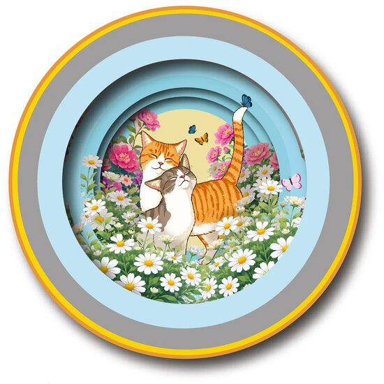TEA027 a Cup of Tea kaart - katten in tuin met madeliefjes