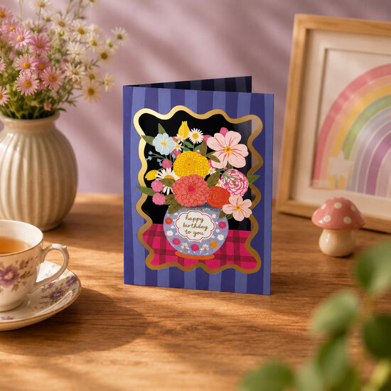 AL322 Laser uitgesneden wenskaart - happy birthday to you - bloemen