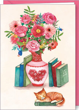 D192 - wenskaart Mila - katten, bloemen, boeken | Code5 | Mano cards groothandel