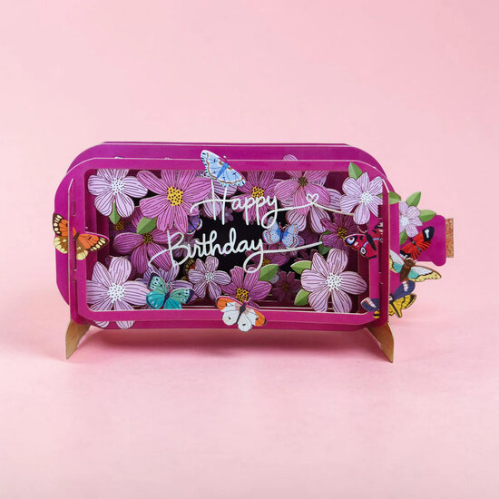 MIB386 Message in a Bottle kaart - happy birthday - bloemen en vlinders | mano cards groothandel