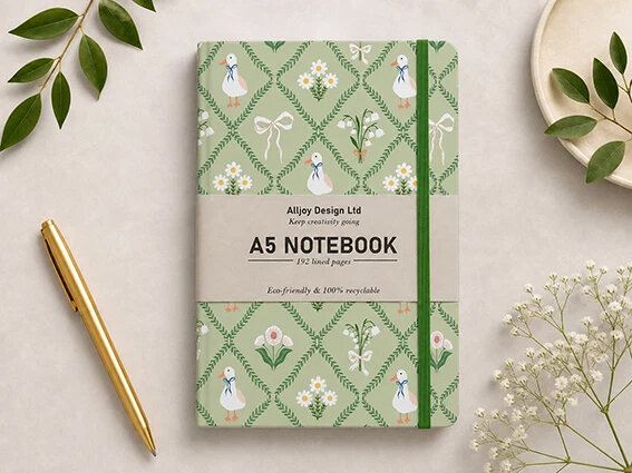 VOL7 - luxe notitieboek A5 (14,8 x 21 cm) - eend en bloemen| Mano cards groothandel