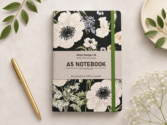 VOL8 - luxe notitieboek A5 (14,8 x 21 cm) -  maanlicht bloemen| Mano cards groothandel
