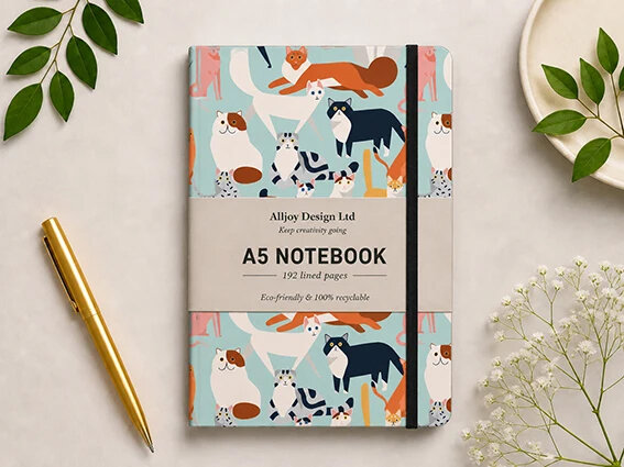 VOL9 - luxe notitieboek A5 (14,8 x 21 cm) -  nieuwsgierige katten| Mano cards groothandel