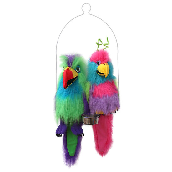 PC005045  papegaaien standaard  met etensbak - standaard voor 2 grote vogel handpoppen