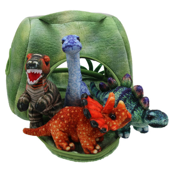 PC003038 dinosaurus huis en 4 vingerpoppen - hide away hand- en vingerpoppen