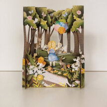 MN006 Miniature pop-up kaart Meisje met ballonnen